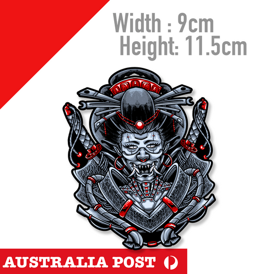 Oni Mask Geisha Female Samurai Red Mask - Japan Osaka JDM Decal Sticker
