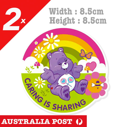 Care Bear Cheer Bear, Caring Is Sharing Round Badge Cartoon Sticker