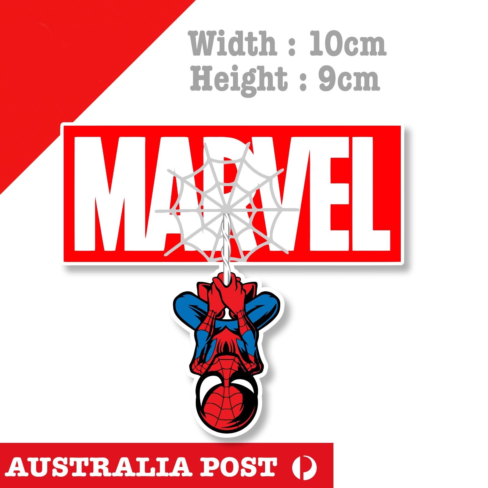 Cute Spiderman Hanging - Marvel Logo Web Sticker