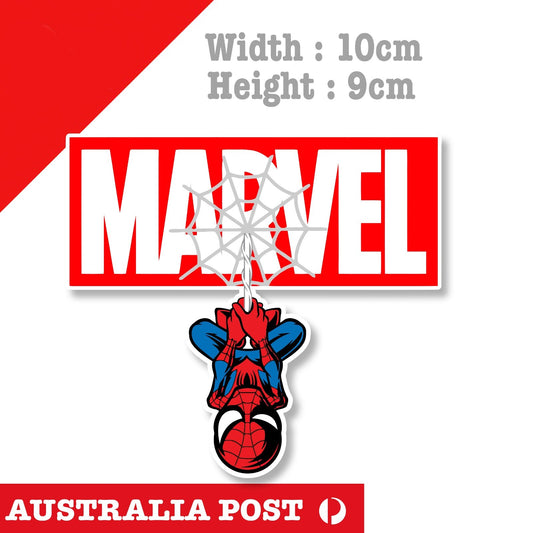 Cute Spiderman Hanging - Marvel Logo Web Sticker