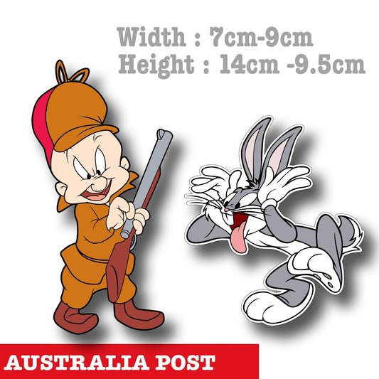 Bugs Bunny and Elmer Fudd with gun -  Looney Tunes Funny Sticker
