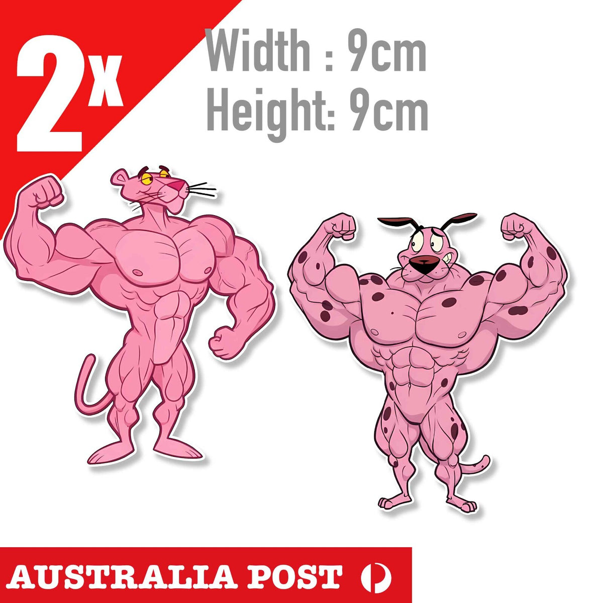 Pink Panther & Courage The Cowardly Dog Gym Funny Cartoon Sticker