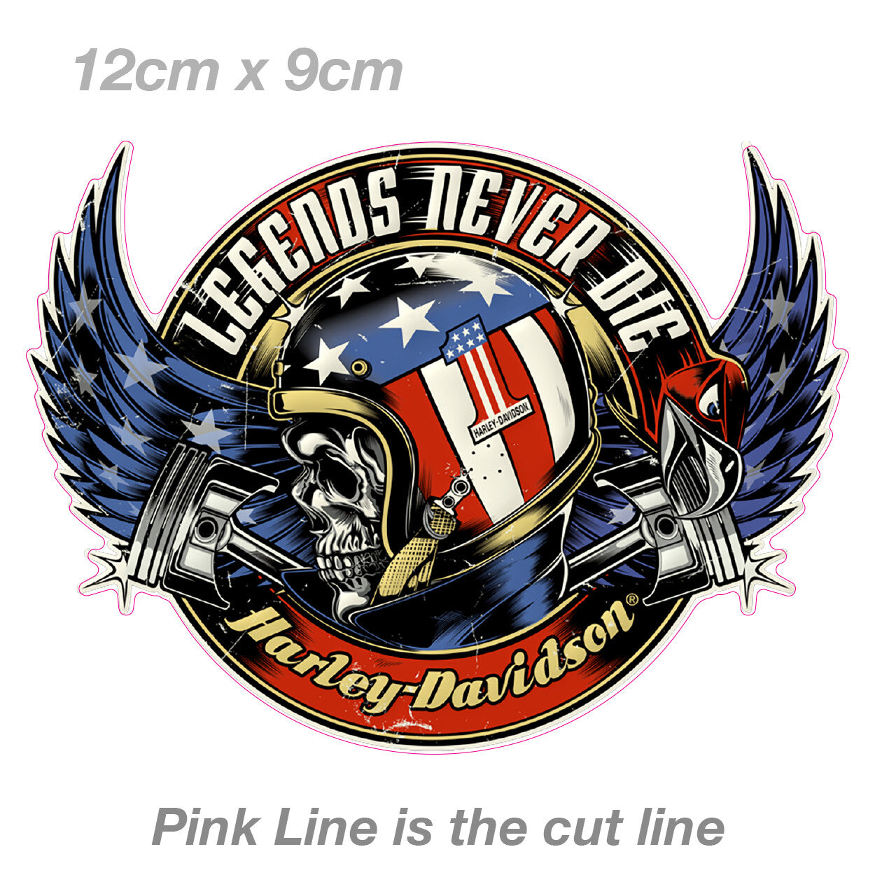 Harley Davidson Motorcycle Number 1 Helmet Skull Rider- Legend Never Die Sticker
