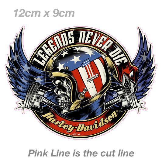 Harley Davidson Motorcycle Number 1 Helmet Skull Rider- Legend Never Die Sticker