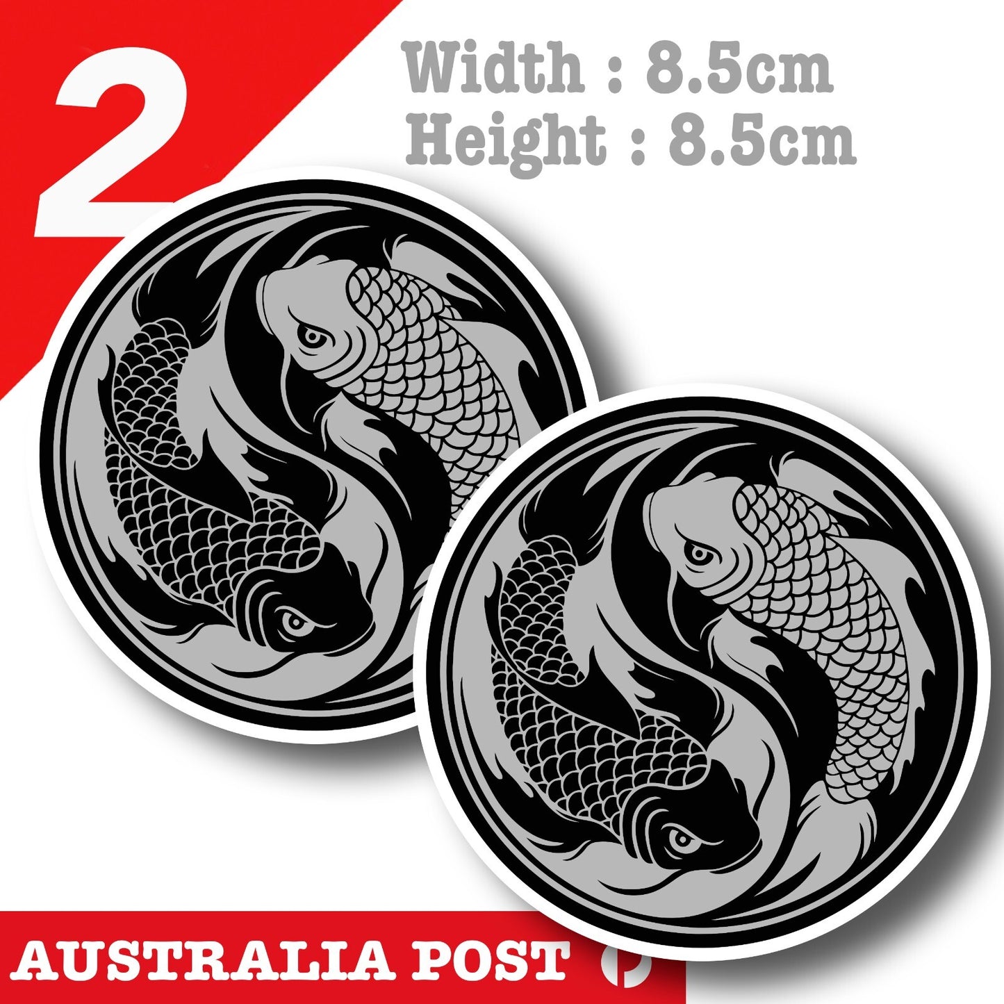 SILVER Koi Fish YIN YANG, Chinese YIN YANG Sticker