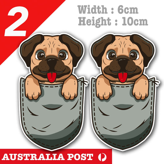 Pug Dog In pocket, Cute Pug Dog puppy in pocket Funny Animal Stickers