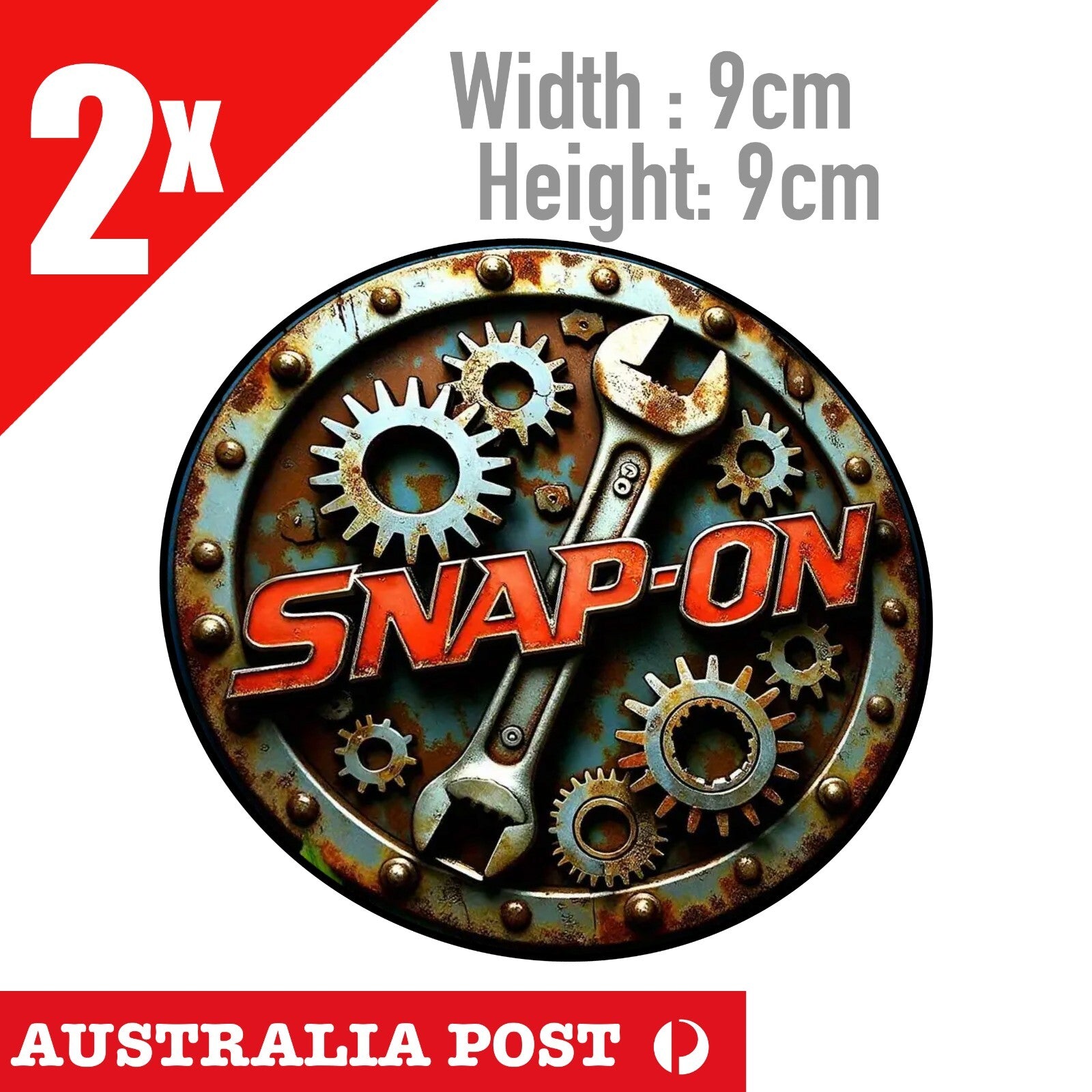 SNAP ON TOOLS Round Rustic ,  Damaged,  Old Style ,Garage , Mechanic Sticker