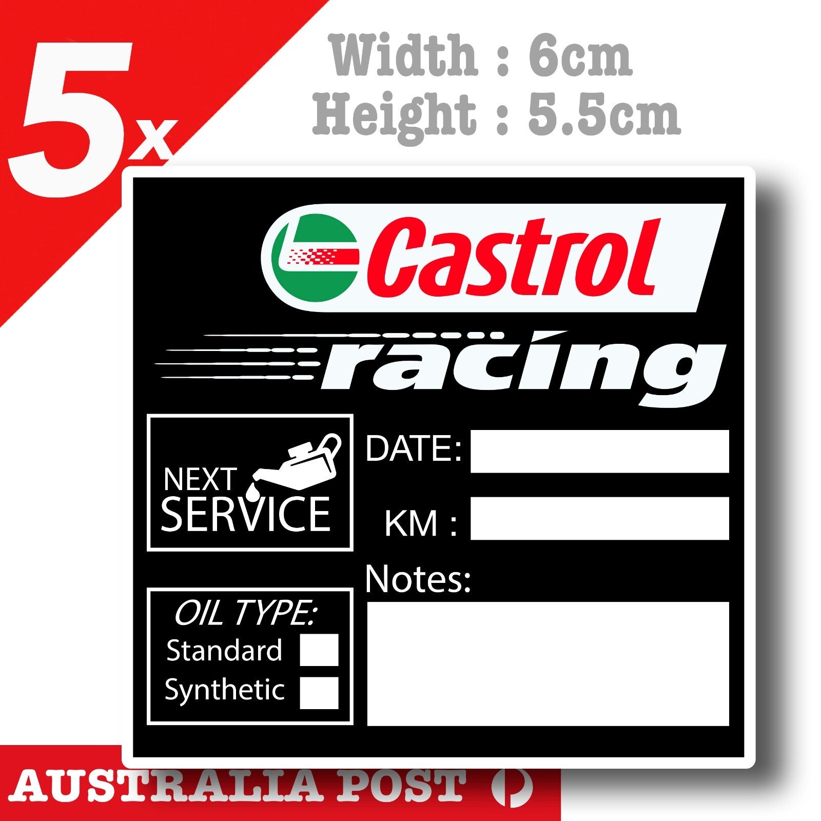 CASTROL Oil Change Service Reminder x5 Black Stickers , Cars Vans Stickers