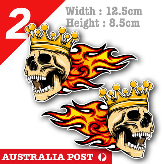 Flame Skull King with Crown Motorcycle Fuel Tank Decal Stickers