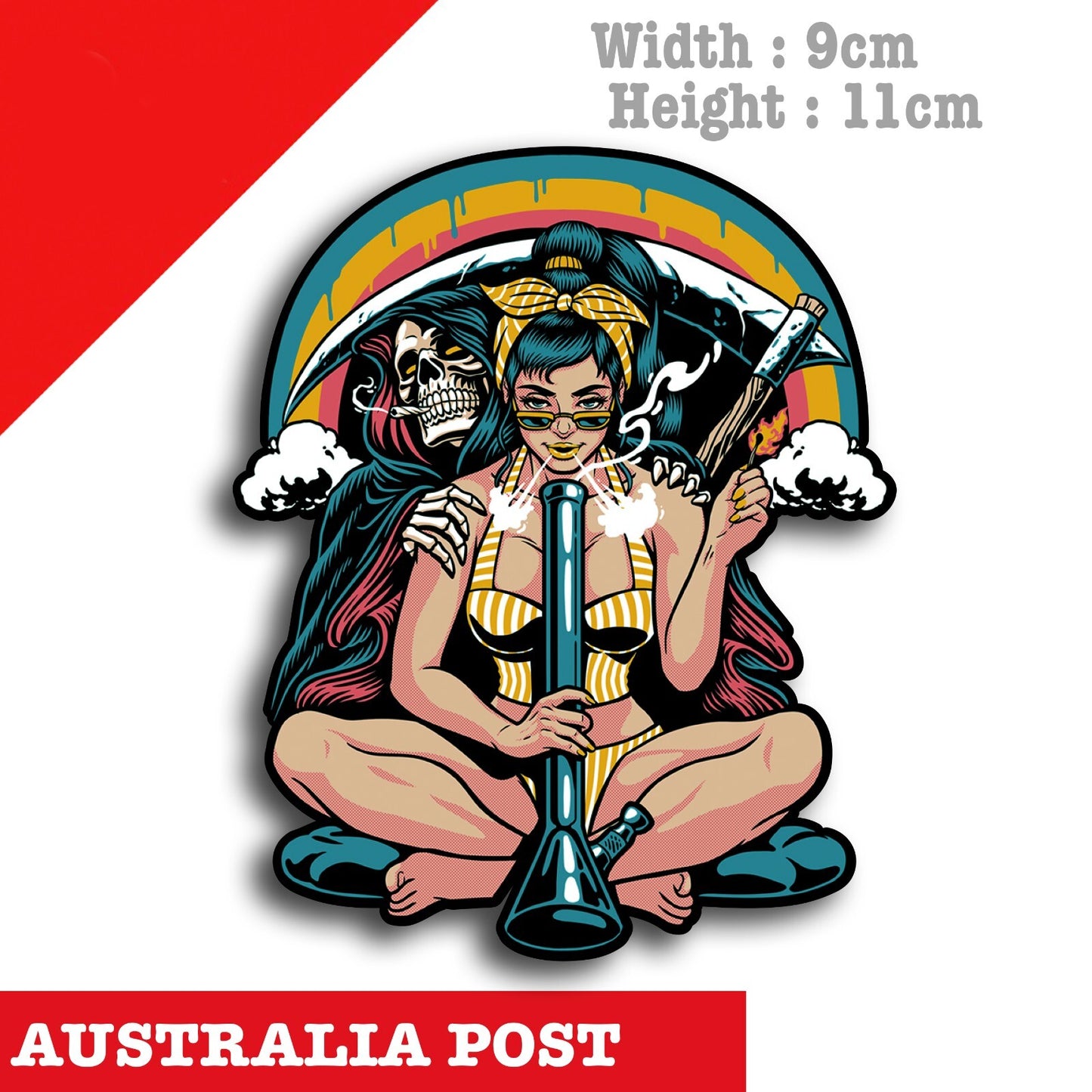 Smoking Weed Girl with Death Skull,Marijuana Cannabis Weed Decal  Stickers