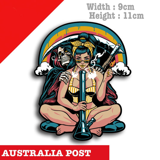 Smoking Weed Girl with Death Skull,Marijuana Cannabis Weed Decal  Stickers