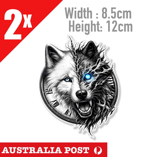Angry Blue EYE Wolf Head, Motorcycle, Fuel tank, Helmet, Harley, Laptop Sticker