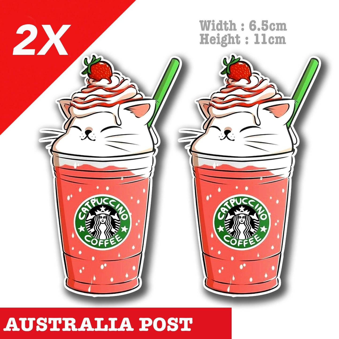 Star Bucks Cute Cat Funny Strawberry Frappuccino  Decal Stickers