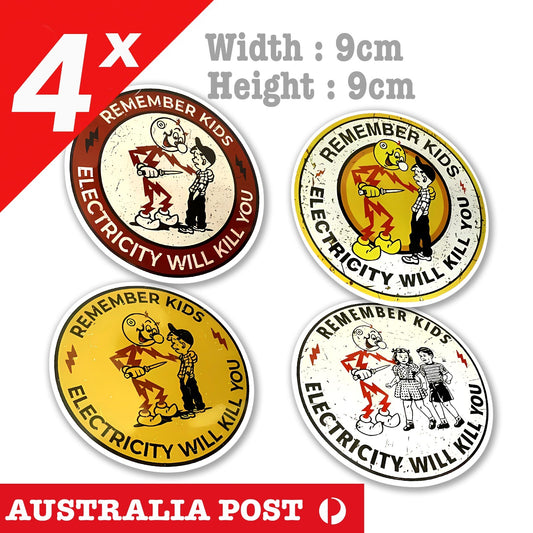 Electricity Warning Funny Sign, Electricity Will Kill you funny Sign x4 Stickers