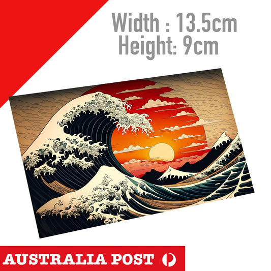 The Great Wave off Kanagawa Sun Set Japan  JDM Sticker