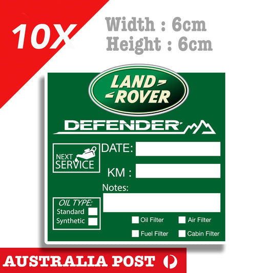 Land Rover Defender Oil Change Service Reminder x10 Pack , Car, Utes Sticker