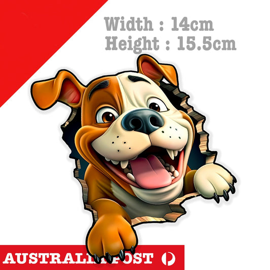 BullDog Funny Coming through Wall , Animal, BullDog  Sticker