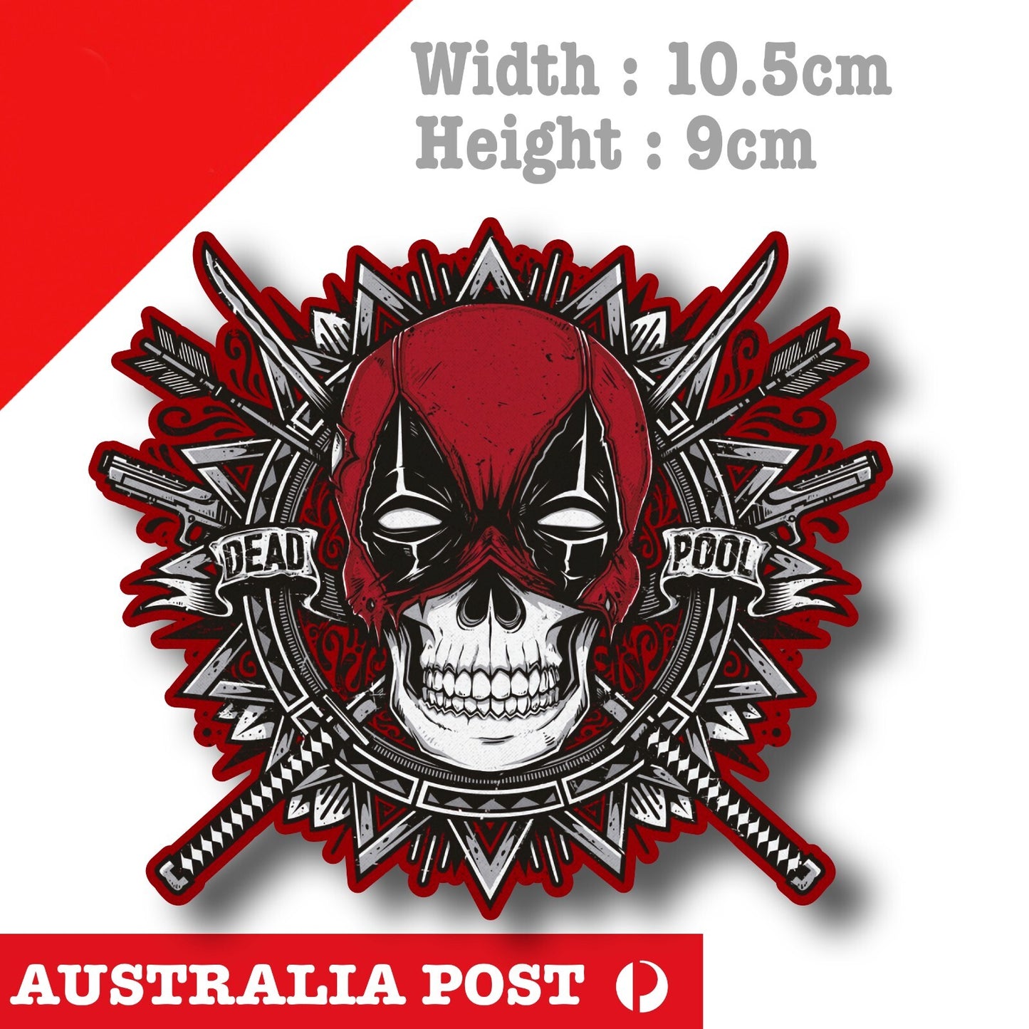 Dead Pool - Dead Pool Skull Double Sword , Marvel Character Decal Sticker
