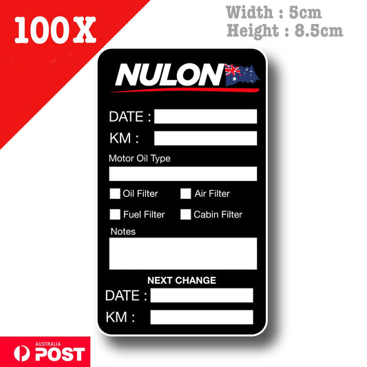 NULON Oil Change Service Reminder x 100 Stickers , Cars Trucks Vans Sticker