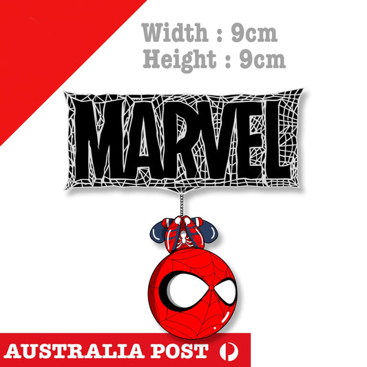 Cute Spiderman Hanging - Marvel Logo Web Funny Decal Sticker