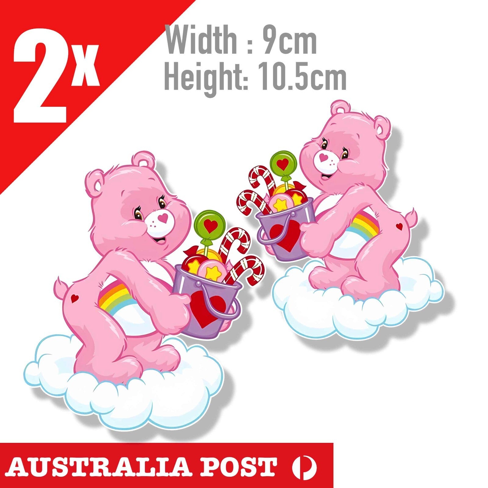 Care Bear Cheer Bear, Cute Candy Care Bear on Clouds Stickers