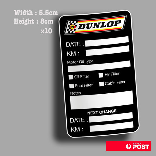 DUNLOP Racing Oil Change Service Reminder x10 Stickers 