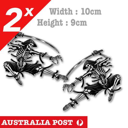 Evil Skull Ninja With Swords, Motorcycle Helmet, Fuel Tank, Skull Logo Stickers