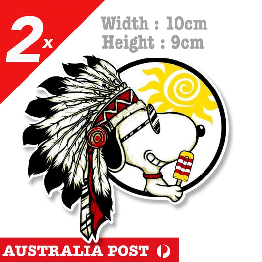 Snoopy Dog with feather hat and Ice Cream Funny Stickers