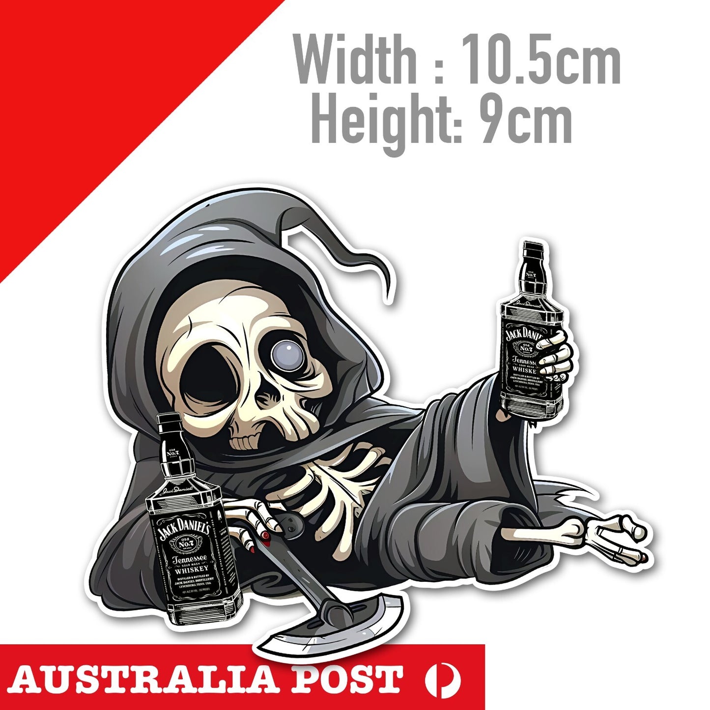 Jack Daniel WHiskey Drunk Death Skeleton Funny Booze, Beer, Whiskey Sticker