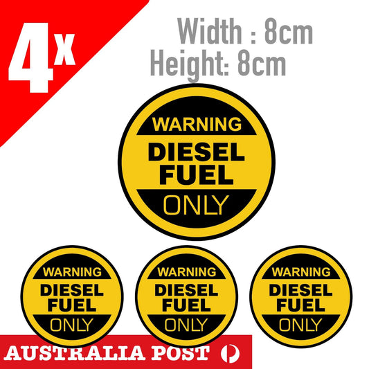 WARNING DIESEL FUEL ONLY Round  x4 Sticker