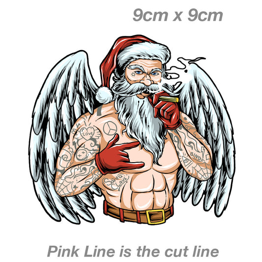 Santa Claus Gangster Tattooed  With Angel Wings Smoking Sticker
