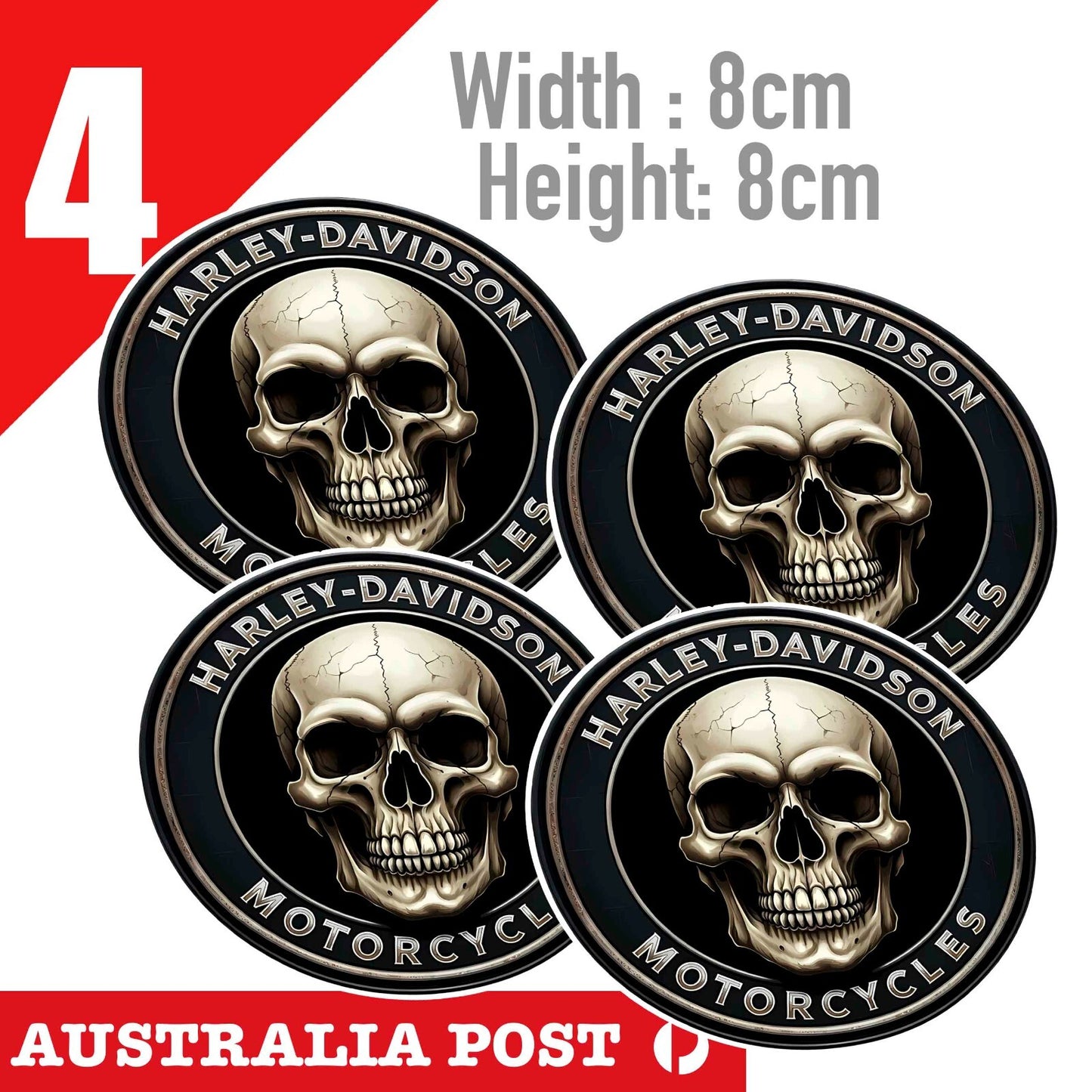 Harley Davidson Skull Head,  Fuel Tank,Helmet Round 4x Sticker