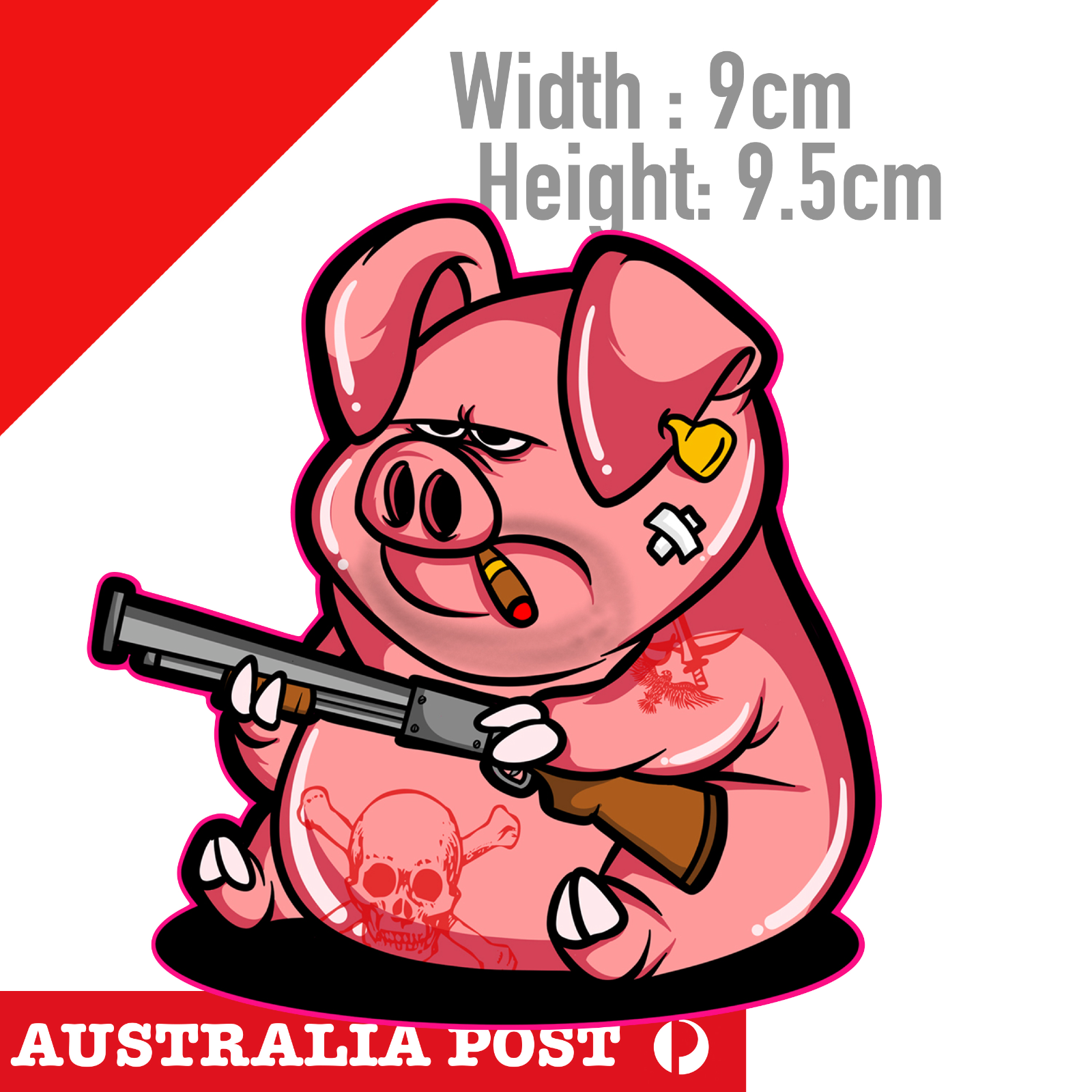 Piggy Hunter with gun and tattoo funny  Laptop , Car  Vinyl  Sticker 