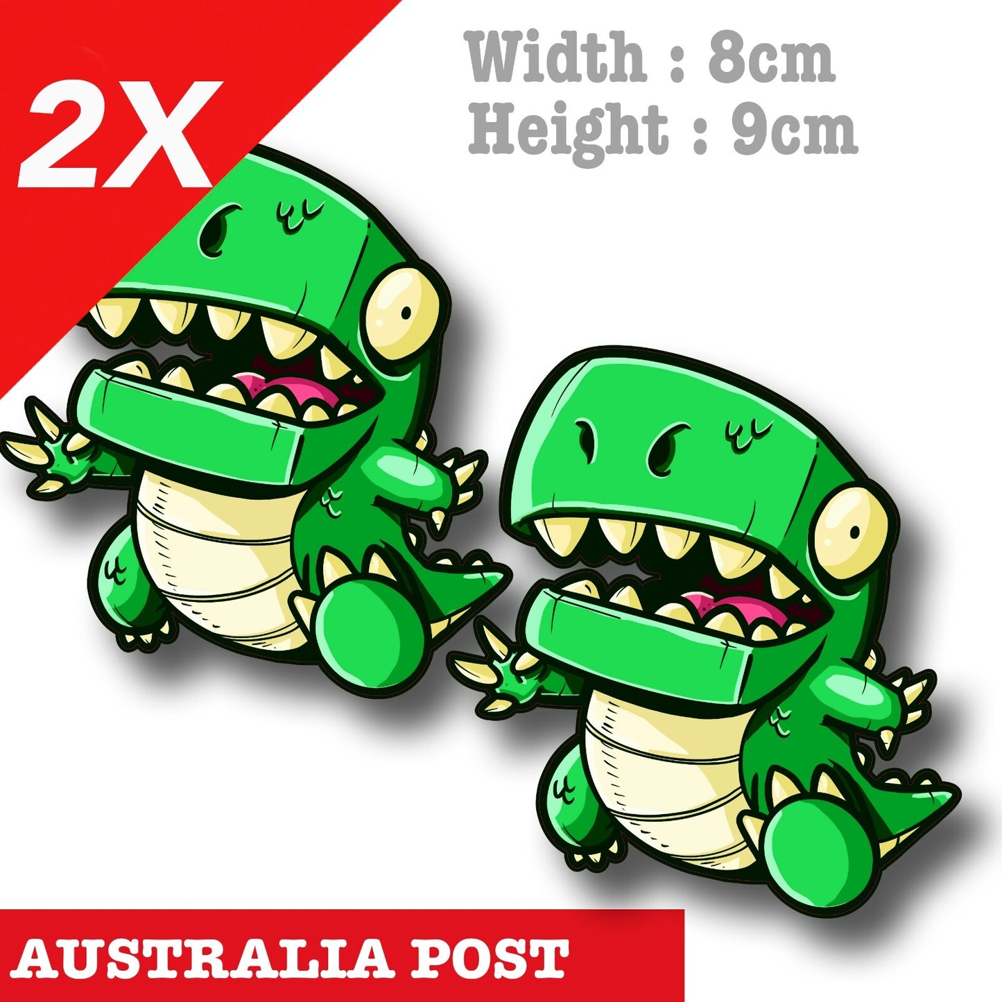 Cute Green Baby Godzilla -  Cute Dinosaur x2 Stickers