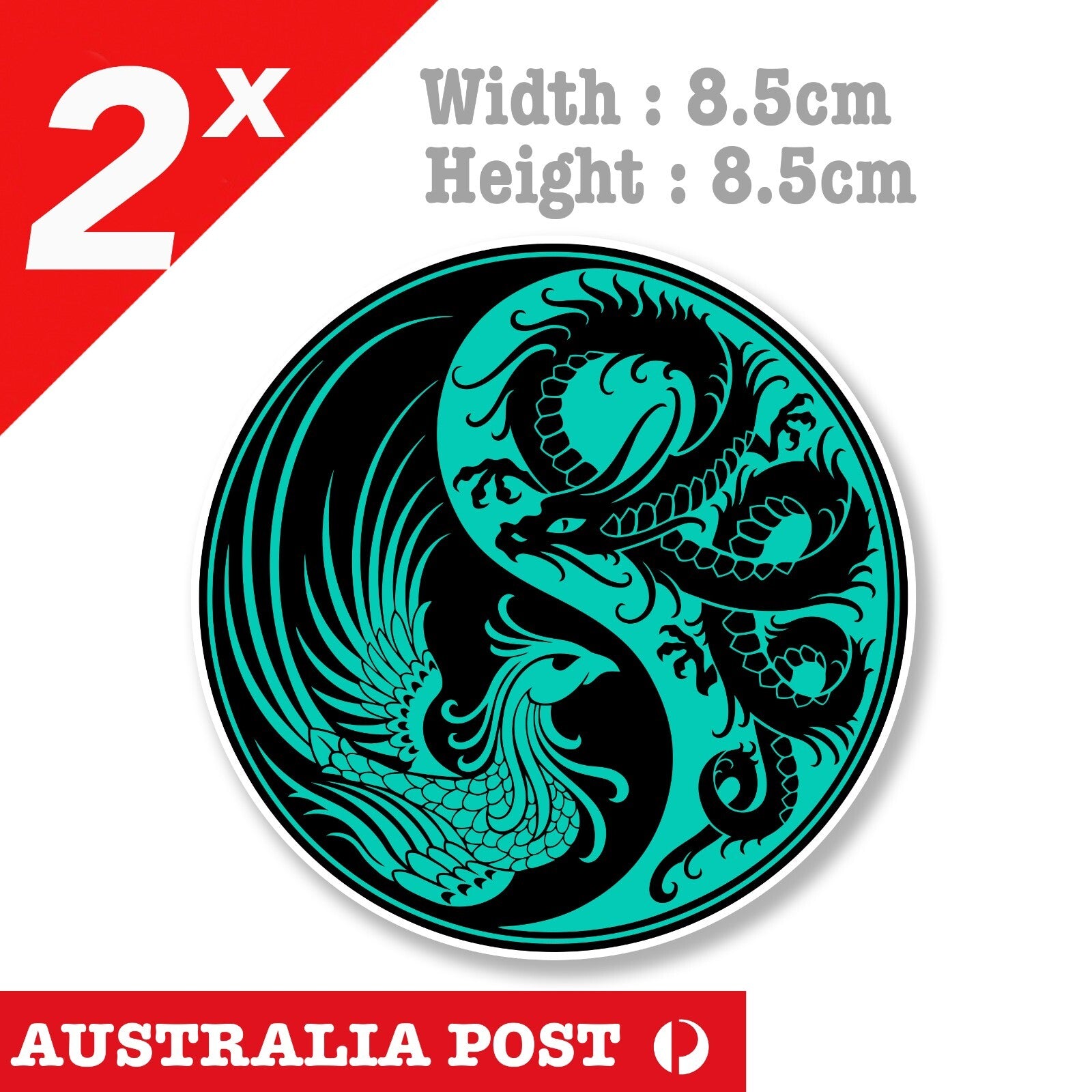 Dragon Phoenix  Yin Yang Badge Red and Black  Dragon Phoenix  Vinyl  Sticker