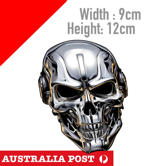 Chrome Style Skull Head Sticker