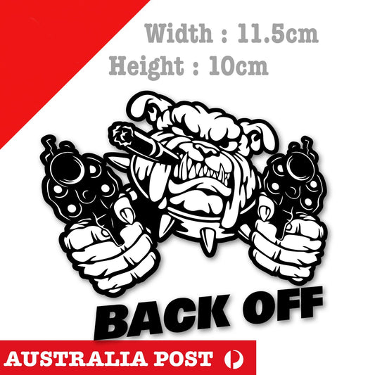 Angry British BullDog  Double Gun BACK OFF , Window, Laptop , Car   Sticker