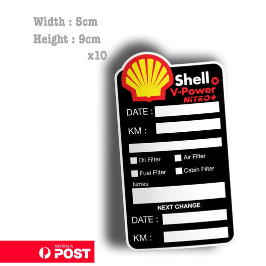 Shell V-Power Nitro  Oil Change Service Reminder x10 Stickers