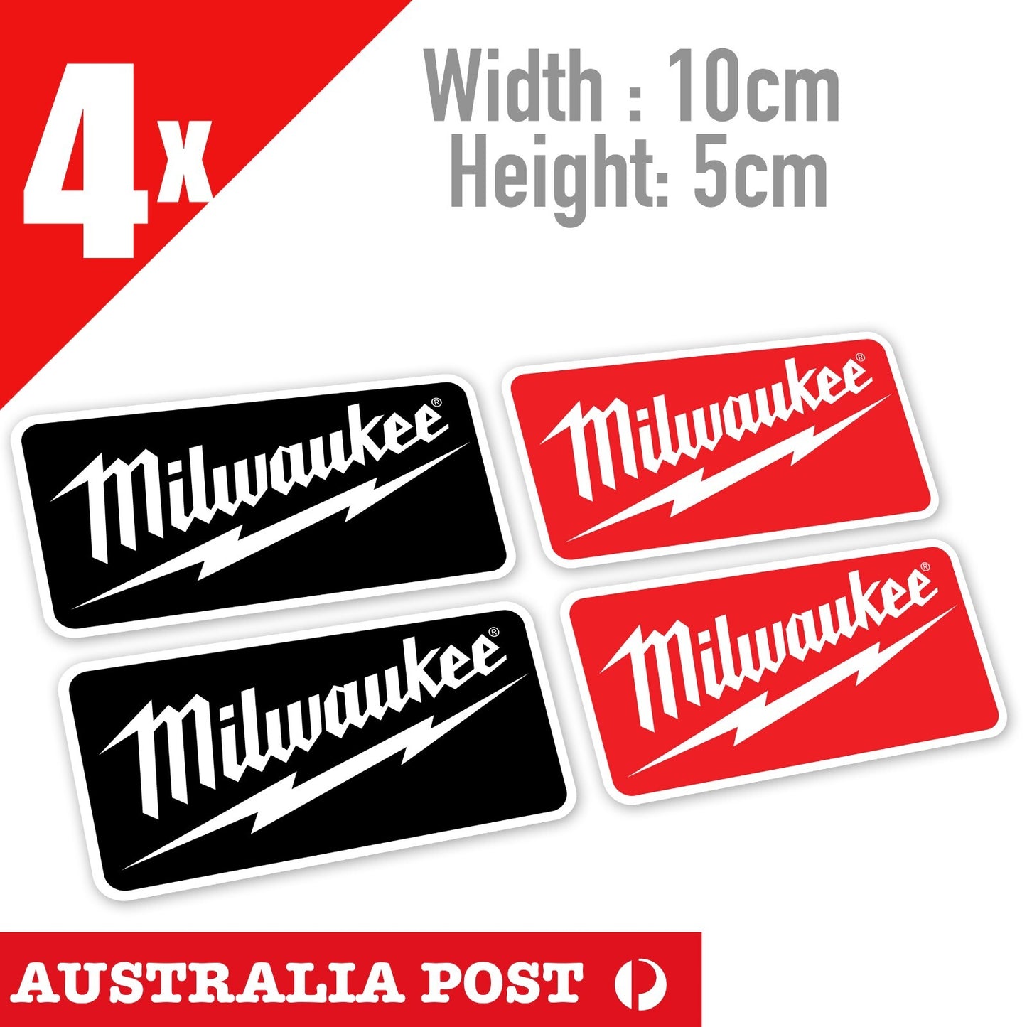 Milwaukee Electric Tool Logo, Power Tool Logo Vinyl x4 Stickers