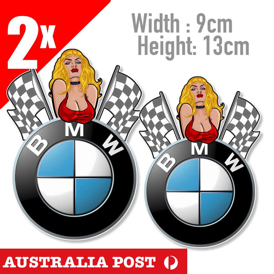 BMW Logo Sexy Pin Up Race Flag - M3  ,Sexy Blonde Pin Up Girl  Sticker