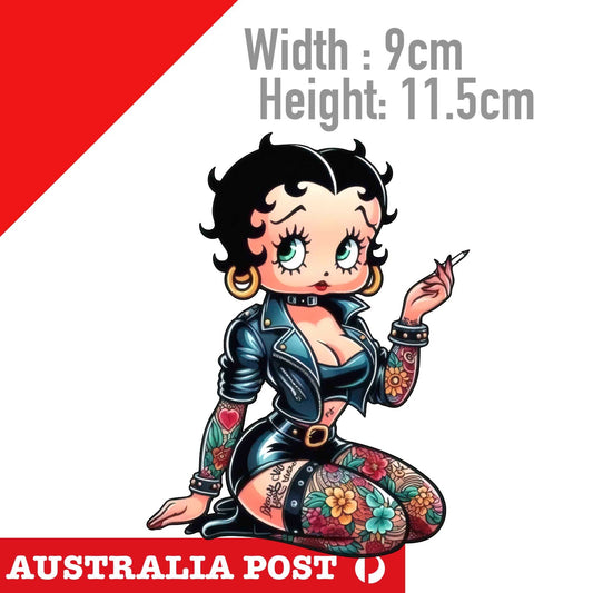 Betty Boop Girl Sexy Tattoo Black Leather Outfit Smoking, Betty Boop Sticker