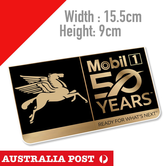 Mobil 1 Motor Oil  50YEARS Gold - MOBIL 1 Logo , Mancave   Sticker