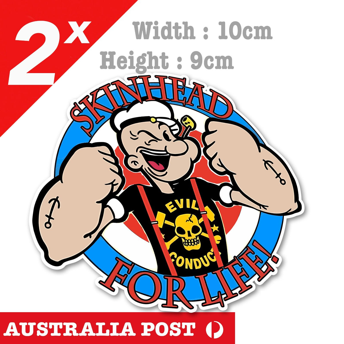 Popeye the Sailor Skin Head For Life Funny Sticker