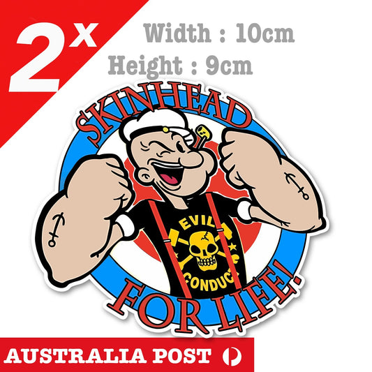 Popeye the Sailor Skin Head For Life Funny Sticker