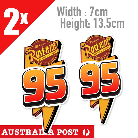 Disney Cars Lightning McQueen 95 Flame Number 2x Stickers