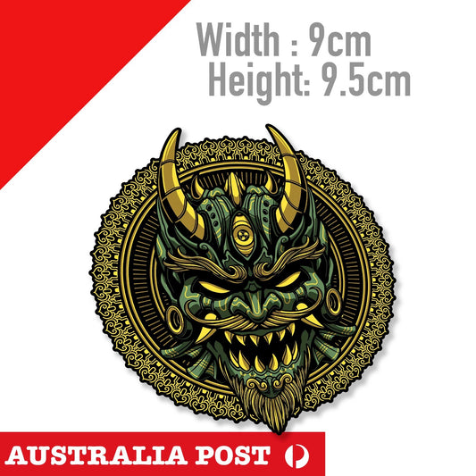 GREEB Oni Mask , Skull Head With Horns,SKULL BAPHOMET,  GOTHIC GRUNGE  Sticker