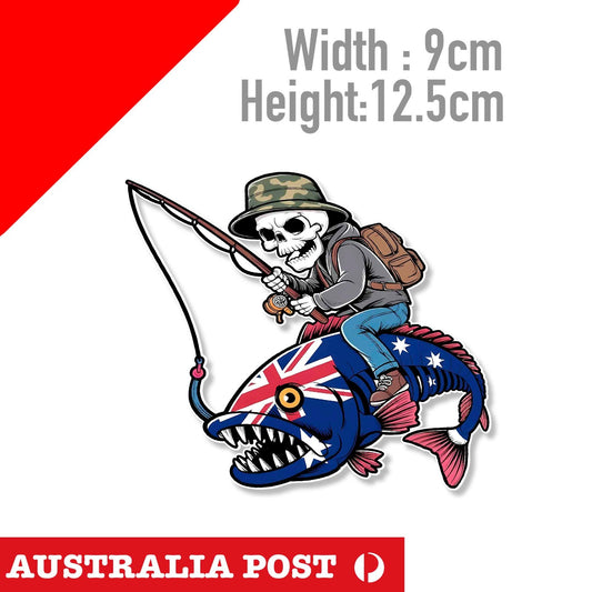 I Will Never Stop Fishing Skeleton Funny Australian Flag Fishing Sticker