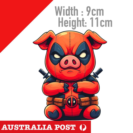 Cute PIG As DEADPOOL Funny Animal, Super Pig, Laptop , Car  Vinyl  Sticker