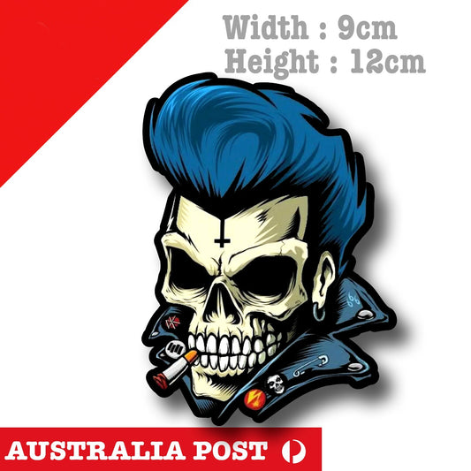 Punk Skull Smoking Motorcycle, Fuel Tank, Helmet, Car Sticker