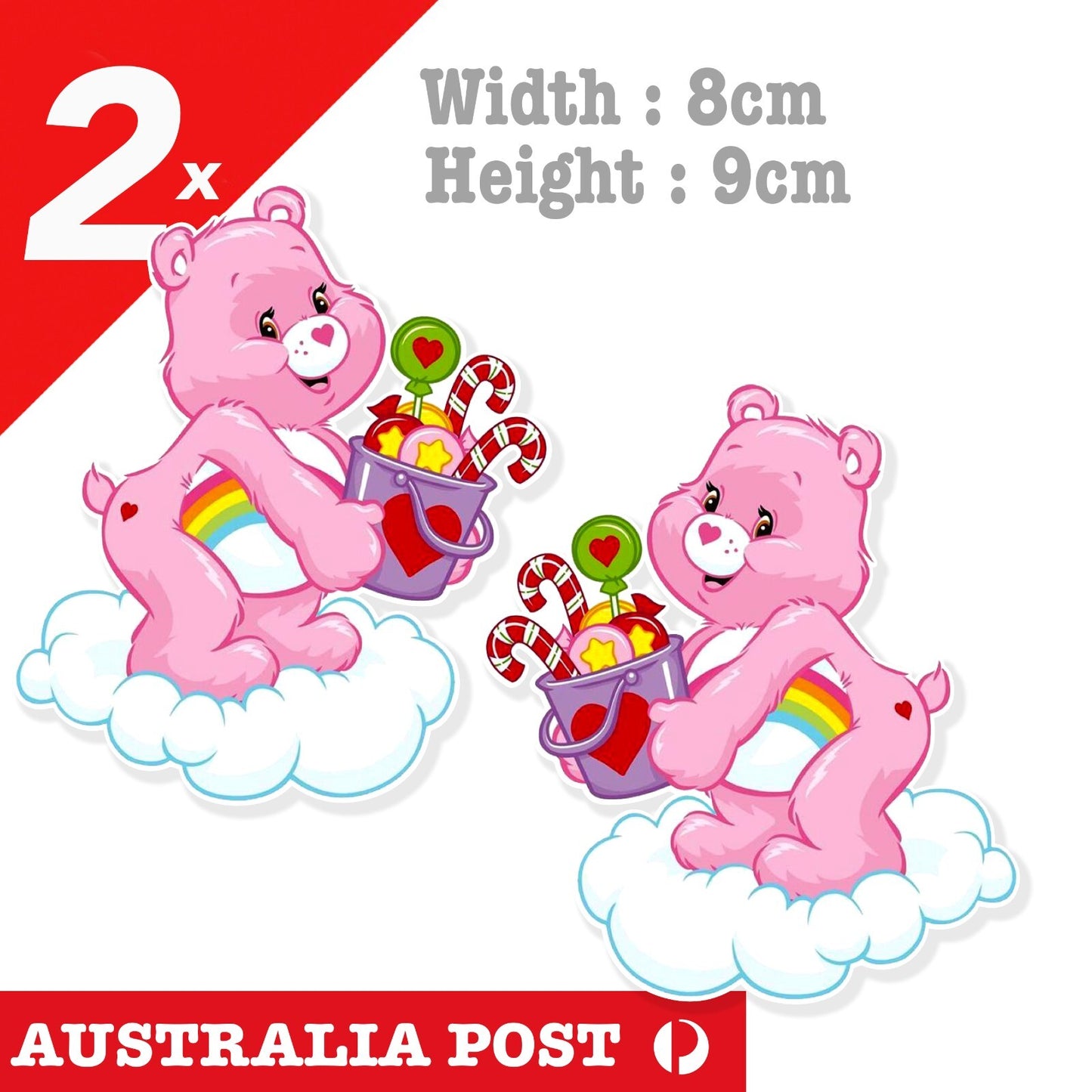 Care Bear Cheer Bear With Rainbow and Sweets Cartoon Sticker
